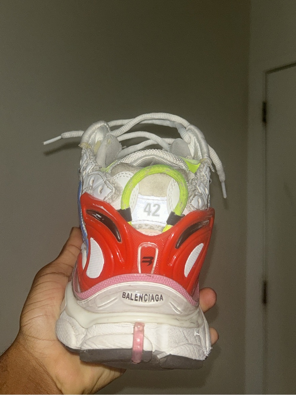 Balenciaga runner White Neon Yellow Pink Red Accent Trail Sneakers - Picture 4 of 4